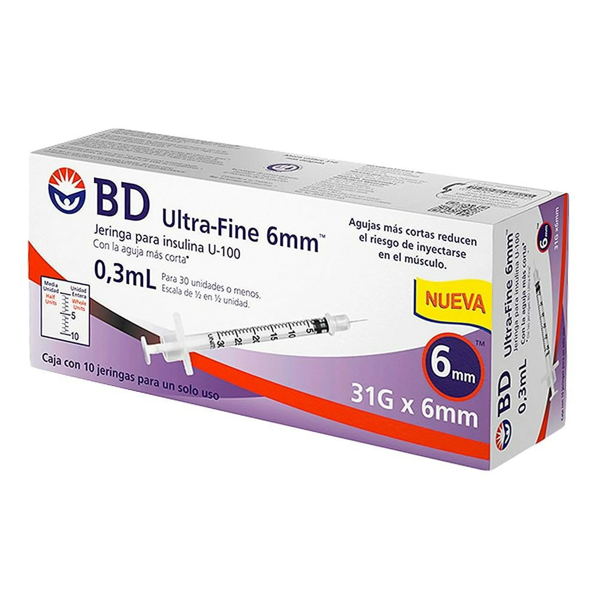 BD Ultra- Fine 6mm0.3mL C/10 Pzas.